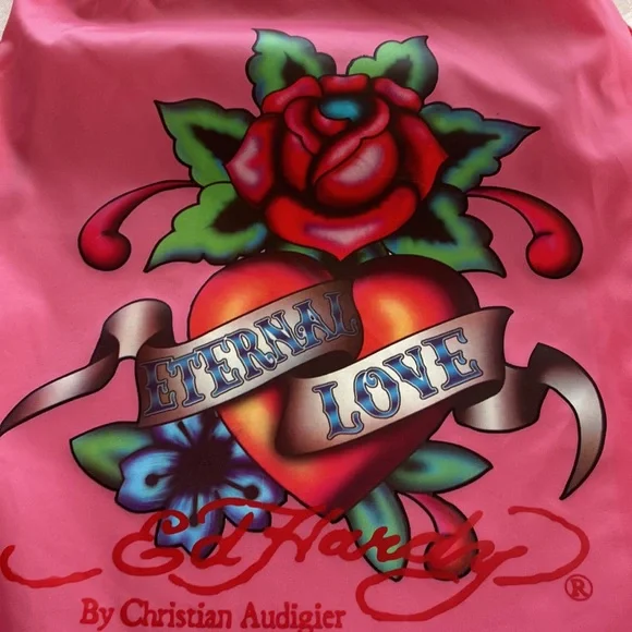 Ed Hardy Hot Pink Drew Drawstring Backpack Bag NWT - Picture 3 of 7